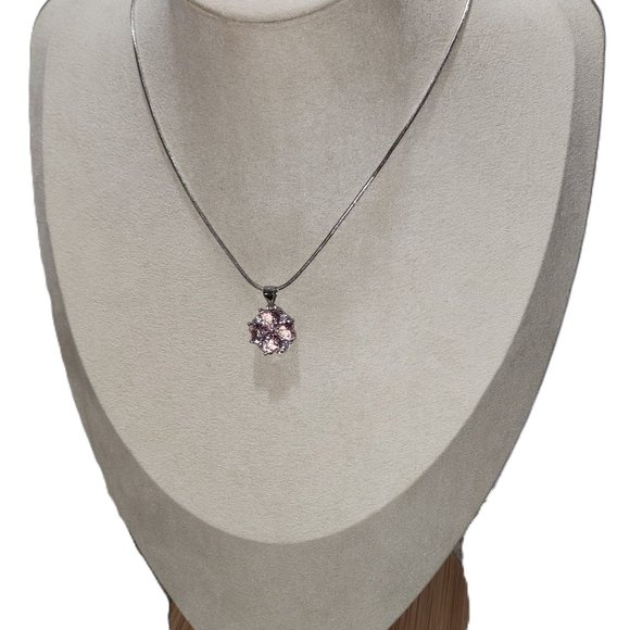 Pink Cubic Zirconia Hearts Pendant Necklace 925 Sterling Silver Fashion Jewelry - Picture 7 of 14